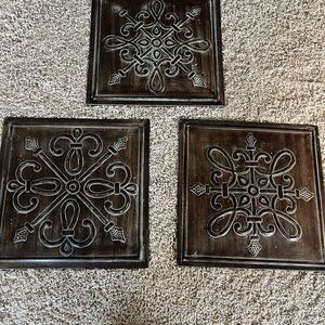 Set of Three Decorative Black Wall Panels